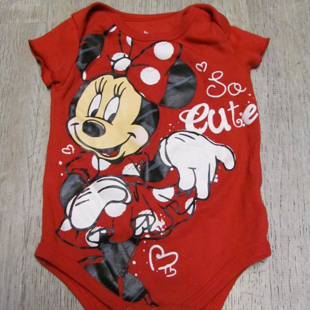 Disney Baby Minnie Mouse Onesie Creeper Bodysuit Red 0-3 Months Short Sleeve